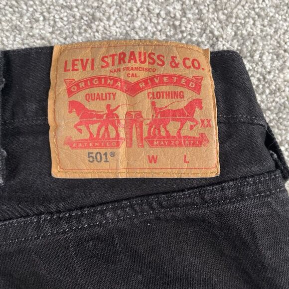 Levis 501 Original Jeans Mens Stretch Straight Leg Button Fly Black Size 48x31 - Picture 5 of 13
